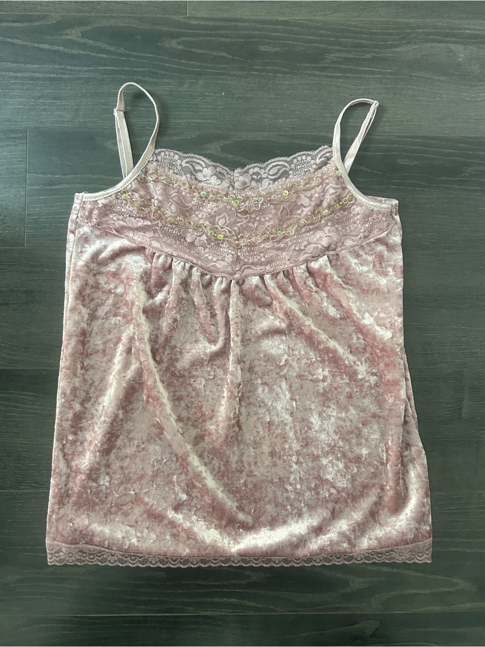 Vintage Y2K Dusty Rose Coquette Fairycore Crushed Velvet Cami Top - Size S